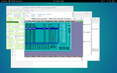 ubuntu下运行dosbox，编译运行assembly,然后debugger